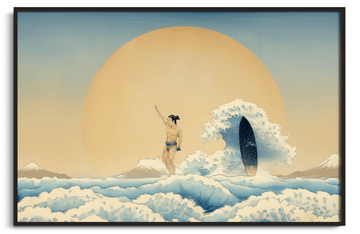 Surfer on a wave in Tahiti x Hokusai