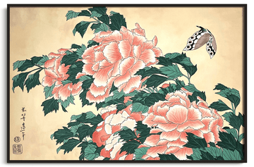 Peonies and Butterfly - Hokusai